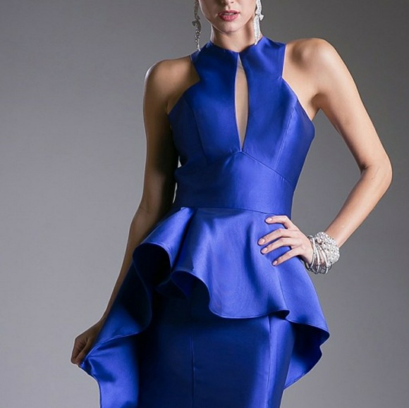 Royal blue floor length open back mermaid dress - Picture 2 of 6
